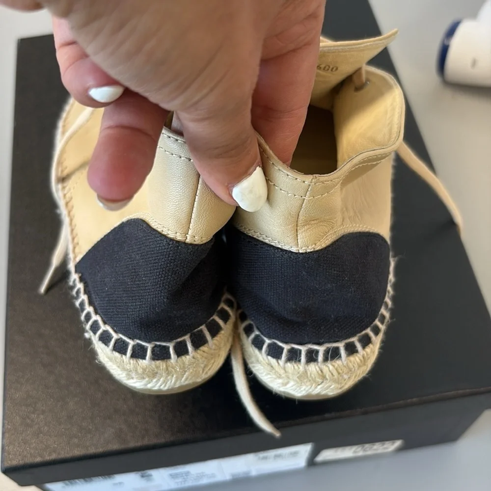 CHANEL Cream and Black Espadrille high tops